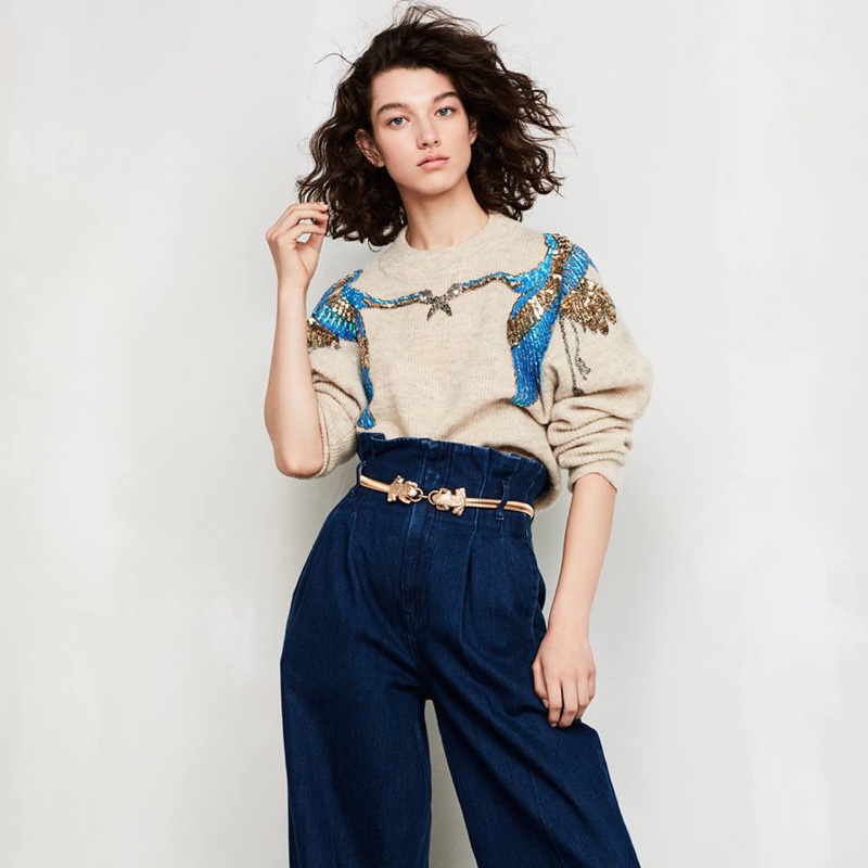 H&M Knit Mohair-Blend Sweater, Jeans and Metal Waist Belt