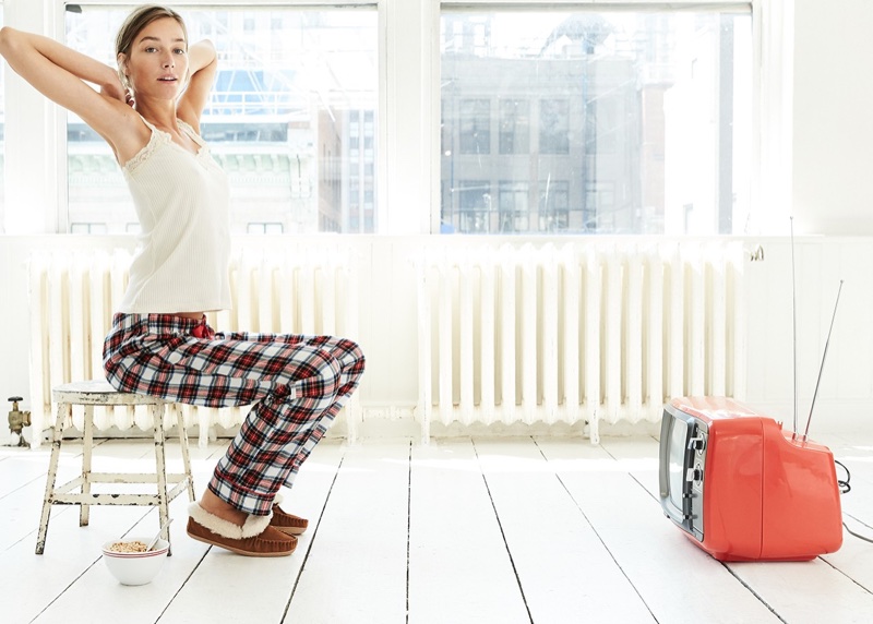 J. Crew Lace Trim Tank Top, Flannel Pajama Pant in Festive Plaid and Lodge Moccasins