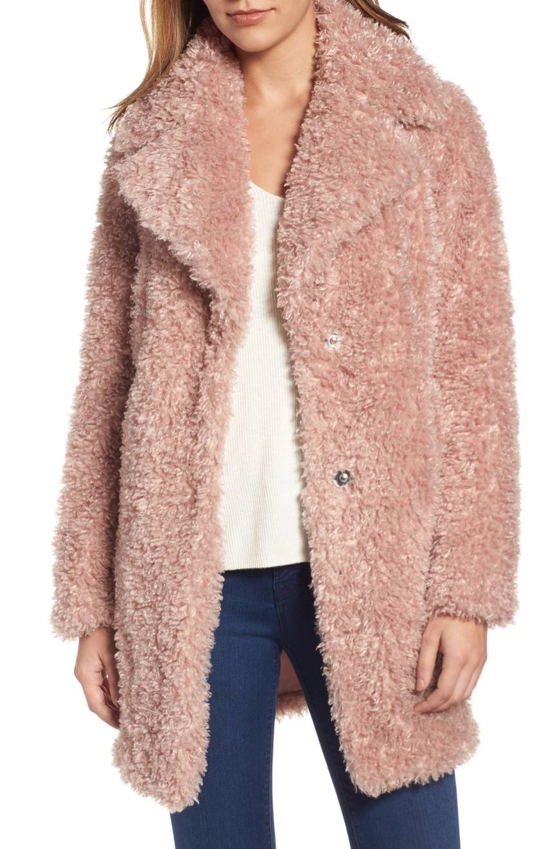 Kensie Teddy Bear Notch Collar Faux Fur Coat $129.90 (previously $198)