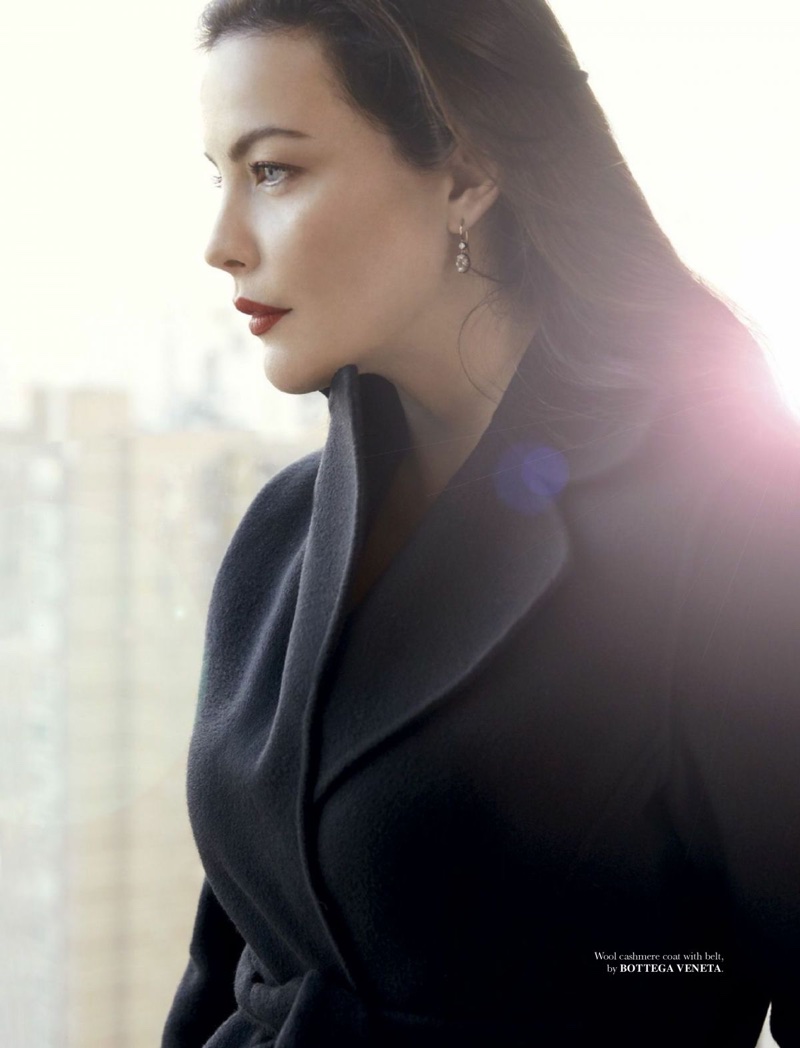 Actress Liv Tyler wears Bottega Veneta cashmere coat and belt