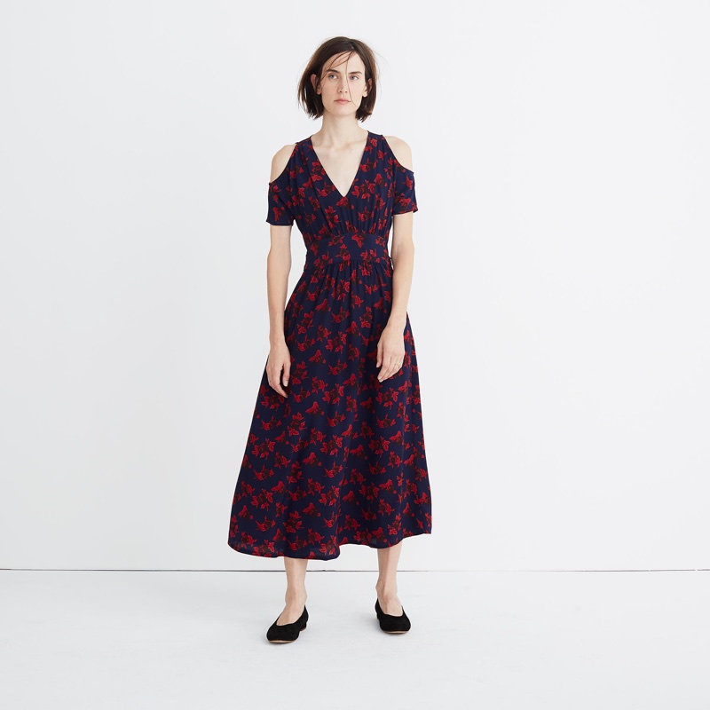 Madewell x No. 6 Silk Open-Shoulder Dress in Vintage Rose $168