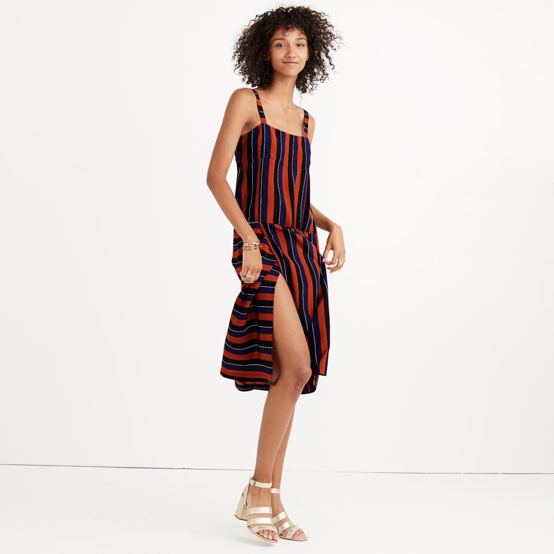 Madewell x No. 6 Silk Patchwork Shift Dress in Multi-Stripe $168