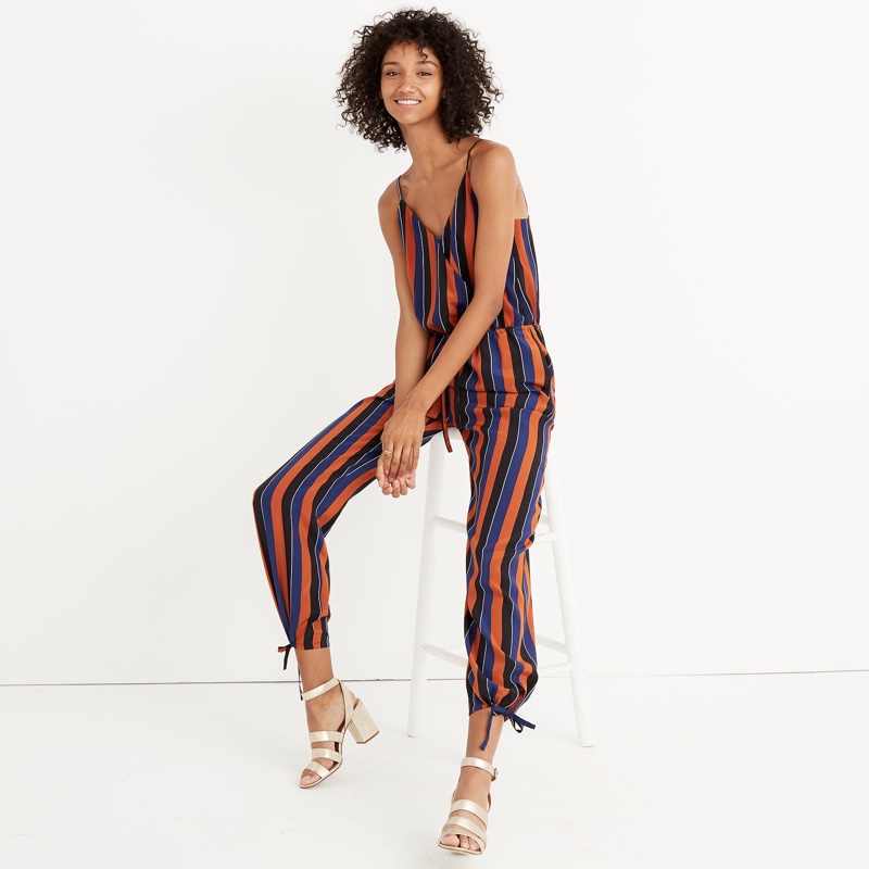 Madewell x No. 6 Silk Playa Cami Jumpsuit Multi-Stripe $168