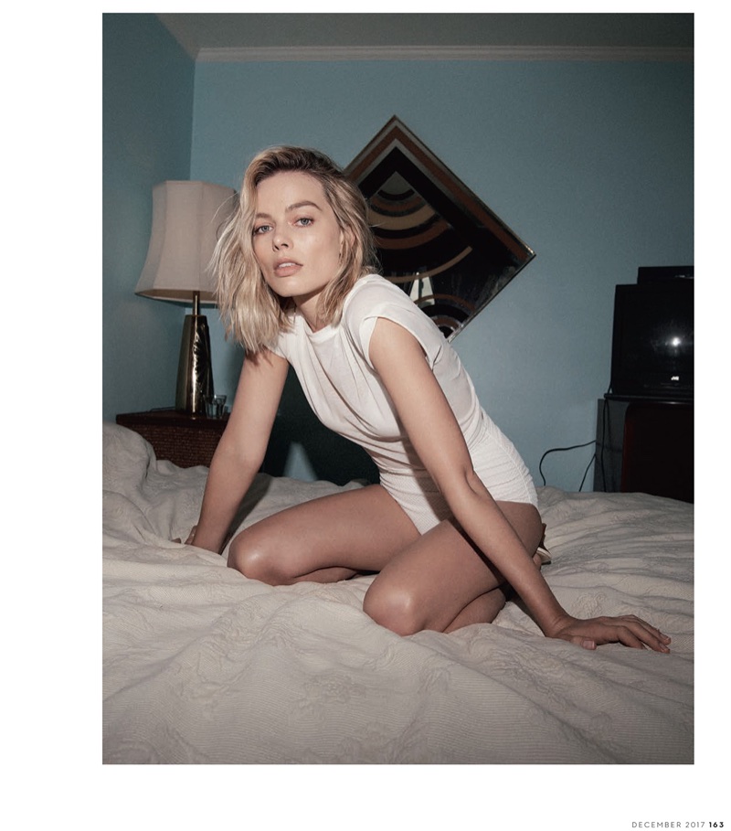 Actress Margot Robbie poses in Matin top, Sleepy Jones bra and Chanel briefs