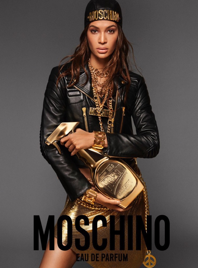 Joan Smalls stars in Moschino Fresh Gold Couture fragrance campaign