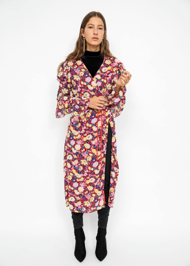 & Other Stories Frilled Wrap Dress, Velvet Top and Slim-Fit Denim Jeans