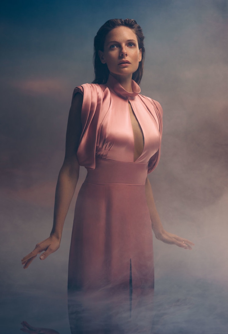 Looking pretty in pink, Rebecca Ferguson wears Prada dress