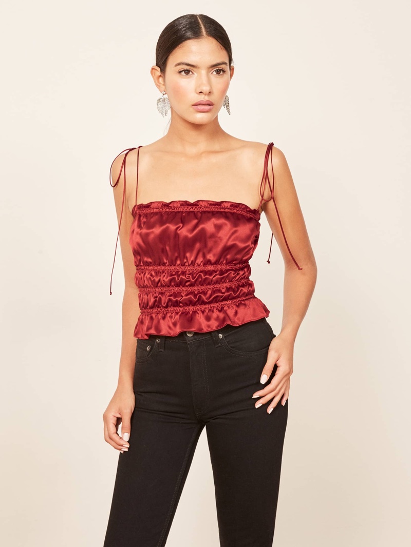 Reformation Viviana Top in Crimson $128