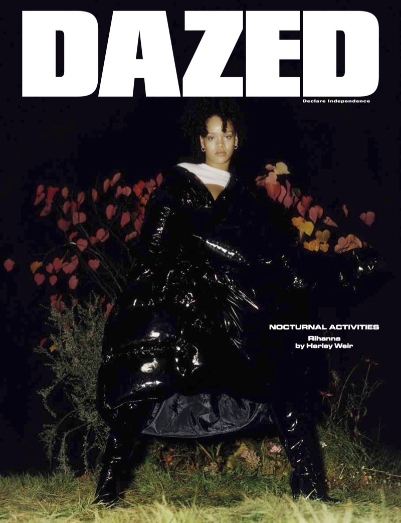 Singer Rihanna wears Philipp Plein puffer jacket and Courrèges crop top on Dazed Magazine Winter 2017 Cover