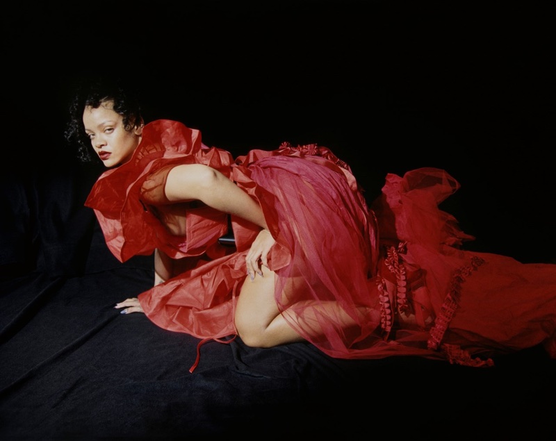 Looking red-hot, Rihanna poses in Andreas Kronthaler for Vivienne Westwood dress