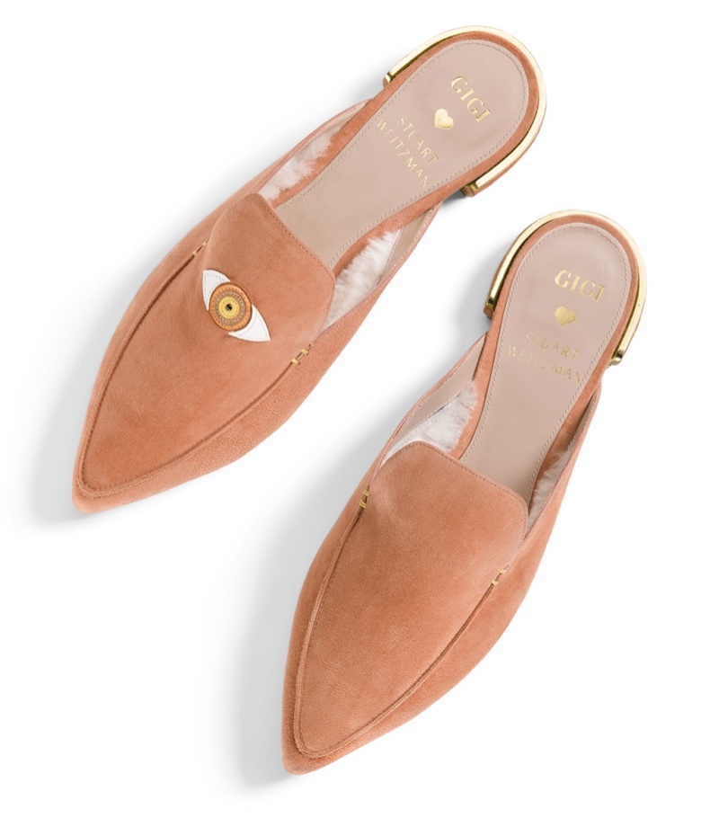 Stuart Weitzman x Gigi Hadid EYELOVE Mule in Ballet Tan $498