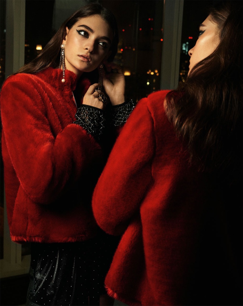 zara red fur jacket