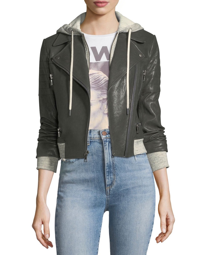 AO.LA Avril Hooded Combo Sweatshirt Leather Jacket $995