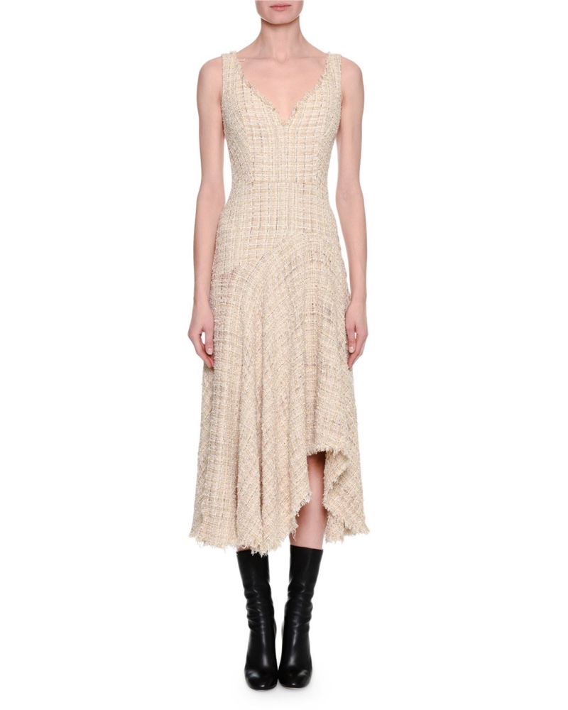 Alexander McQueen Metallic Tweed Sleeveless Draped Midi Dress $1,276.35 (previously $3,175)