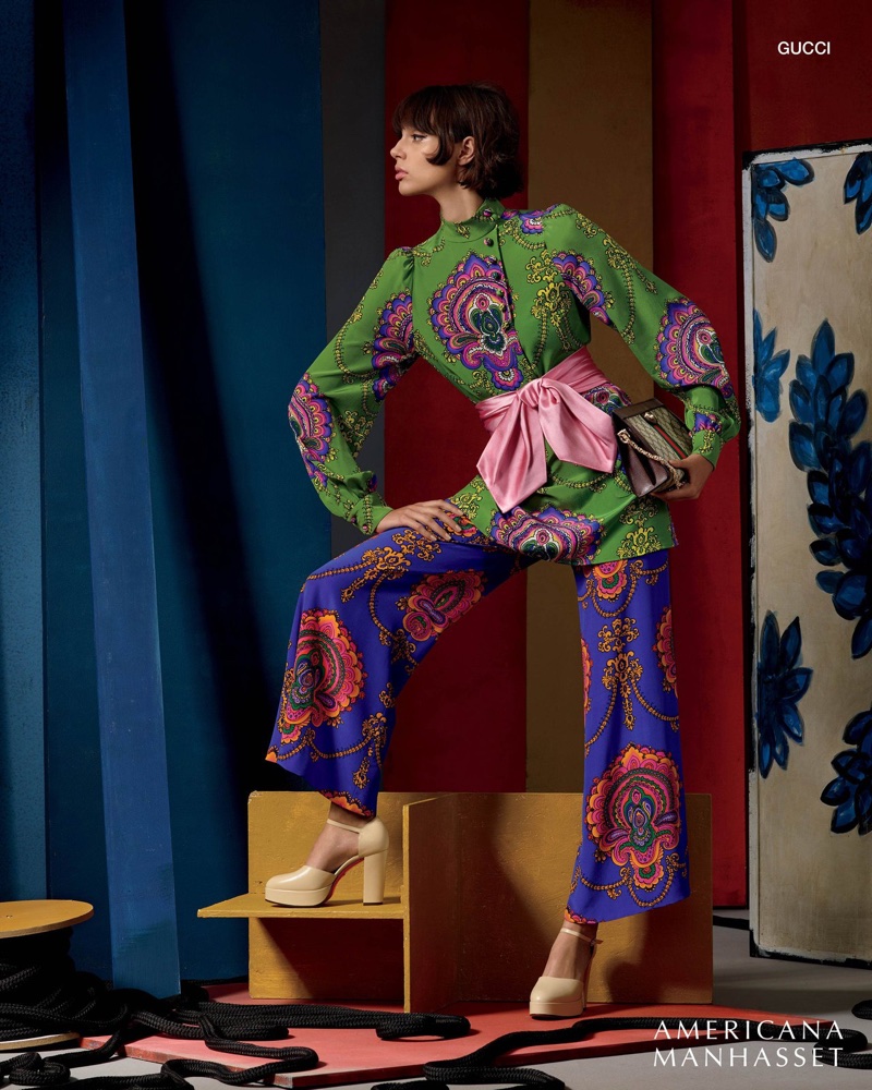 Charlee Fraser poses in Gucci prints for Americana Manhasset resort 2018 campaign