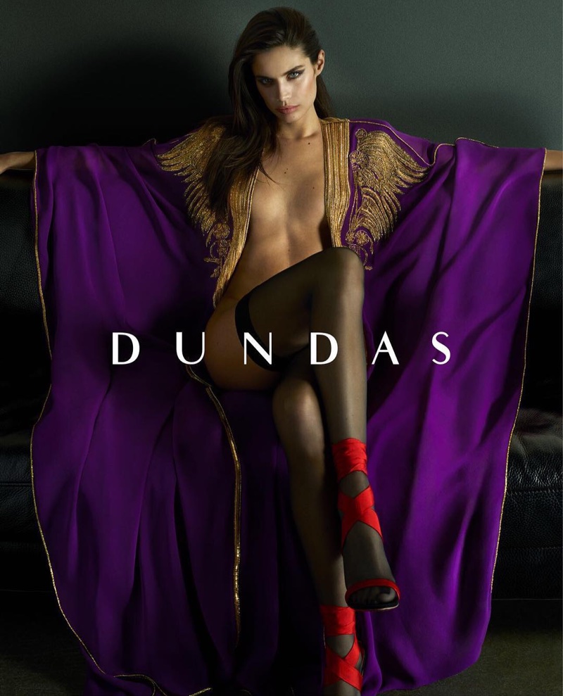 Posing topless, Sara Sampaio appears in Dundas' resort 2018 campaign