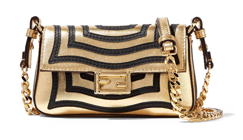 Fendi Baguette Micro Appliquéd Gold Leather Shoulder Bag $1,190 (previously $1,700)