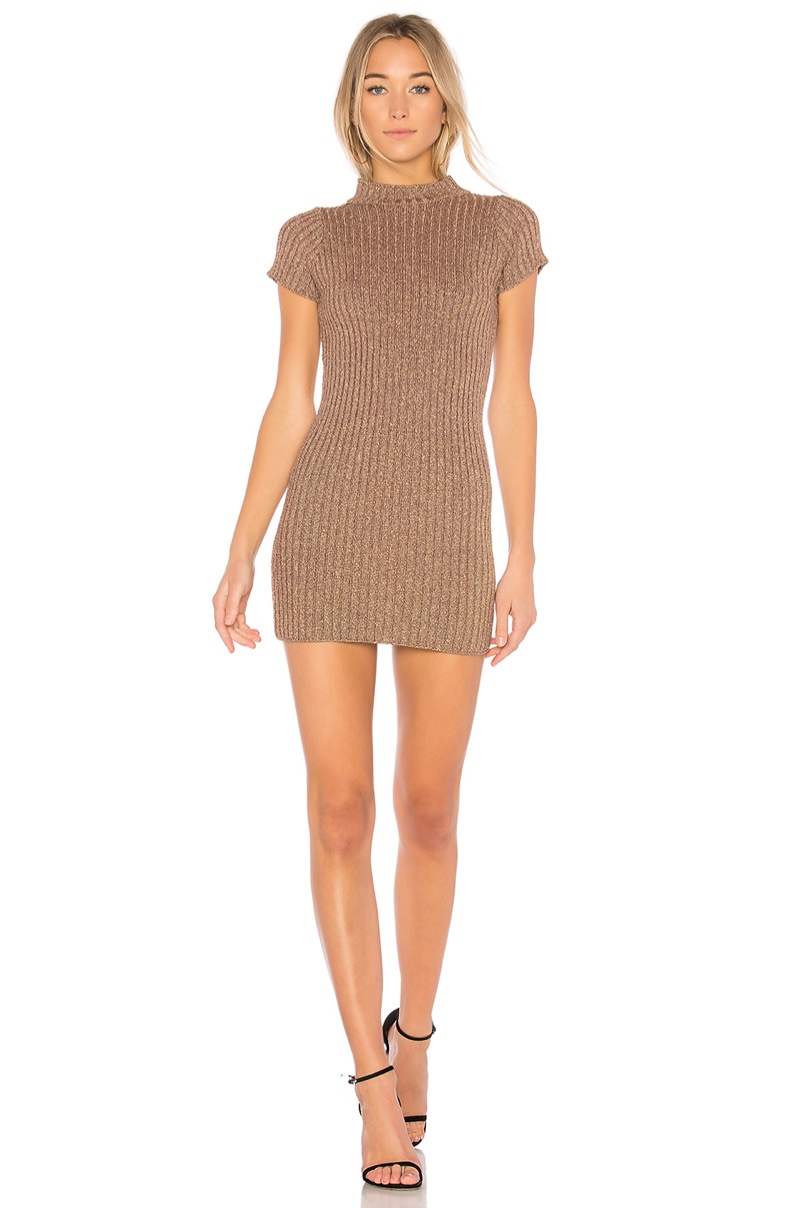 For Love & Lemons Sparkle Knit Metallic Dress $145