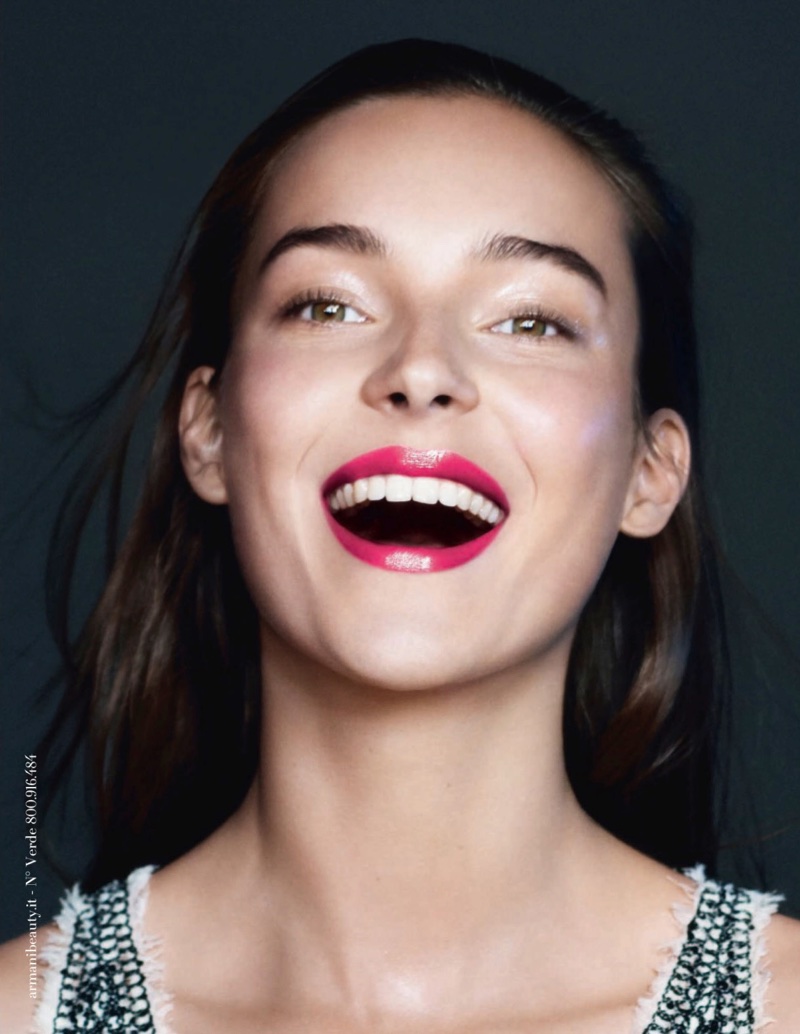 Julia Bergshoeff stars in Giorgio Armani's Ecstasy Shine lipstick campaign