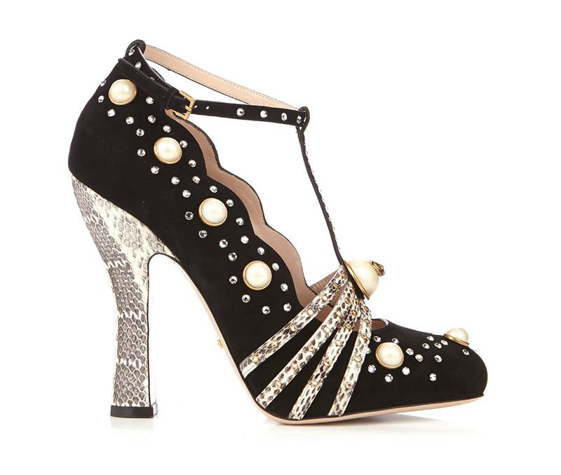 Gucci Ofelia Embellished Suede Snakeskin Pumps $925 (previously $1,850)