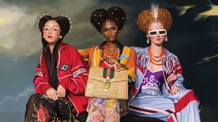 Models pose in Gucci's illustrated spring-summer 2018 campaign