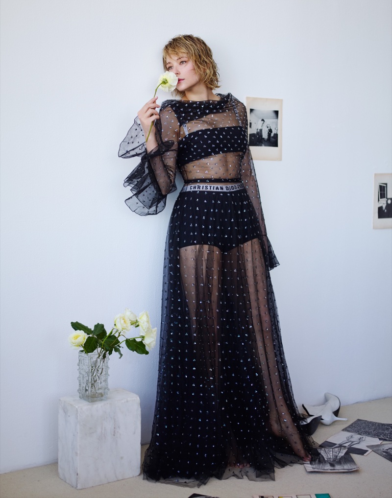 Dressed in black, Haley Bennett wears Dior look