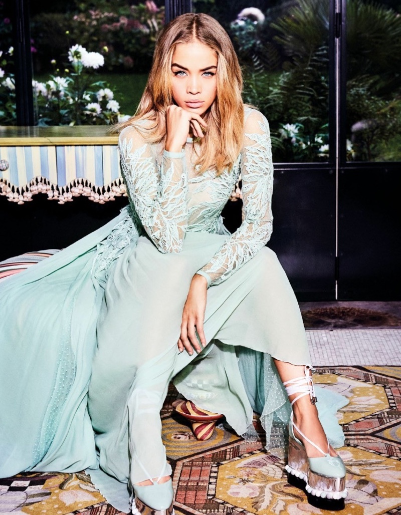 Jasmine Sanders Poses in Pretty Dresses for Vogue Arabia