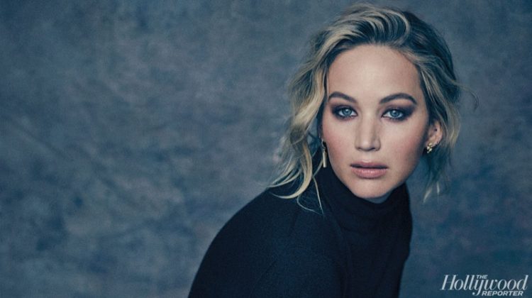 Jennifer Lawrence poses in turtleneck top