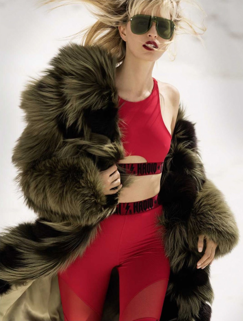 Karolina Kurkova Models Colorful Coats for ELLE Russia