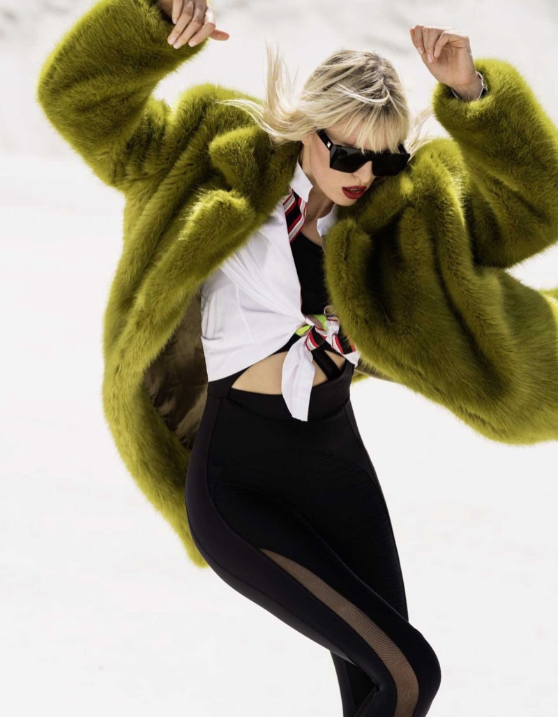 Karolina Kurkova Models Colorful Coats for ELLE Russia