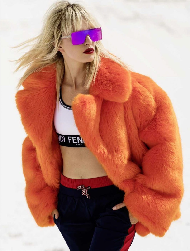 Karolina Kurkova Models Colorful Coats for ELLE Russia
