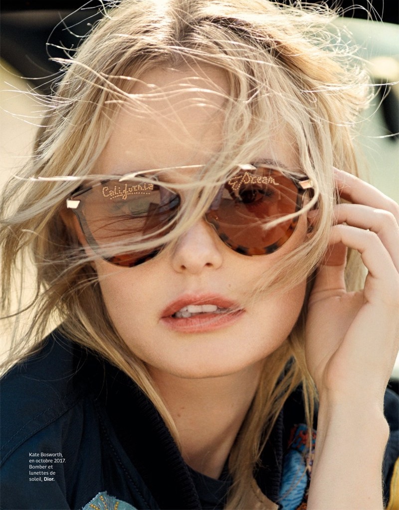 Ready for her closeup, Kate Bosworth wears Dior bomber jacket and sunglasses