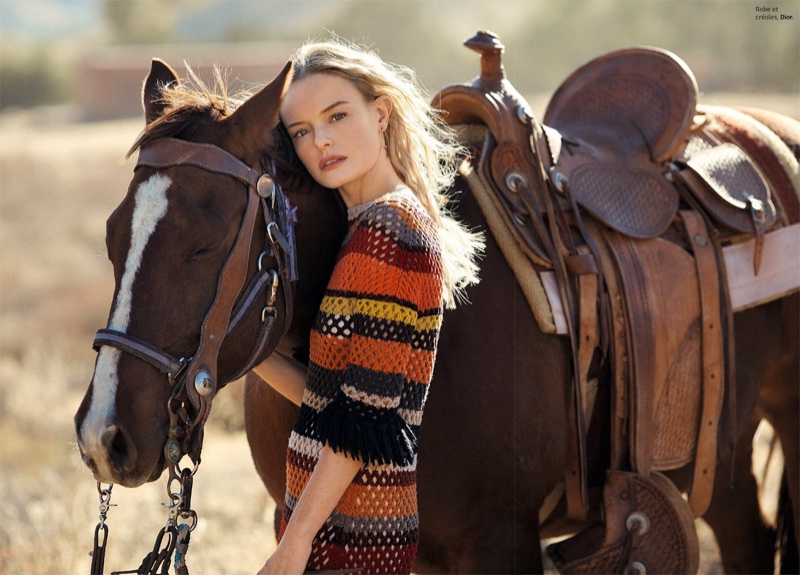 Posing with a horse, Kate Bosworth wears Dior knit dress