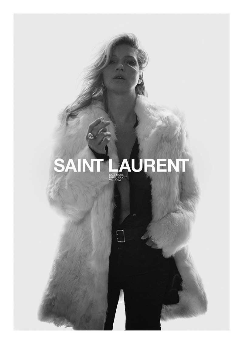 Supermodel Kate Moss wears a fur coat in Saint Laurent's spring 2018 campaign