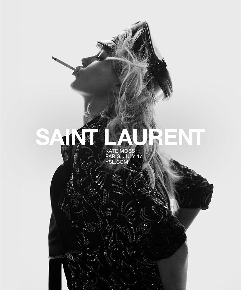 Posing with a cigarette, Kate Moss fronts Saint Laurent's spring 2018 campaign