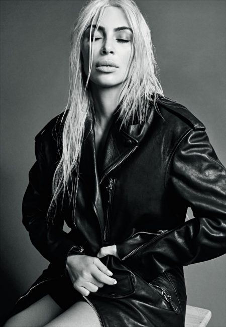 Kim Kardashian Poses in Chic Looks for S Moda Kim Kardashian wears Tod's leather jacket