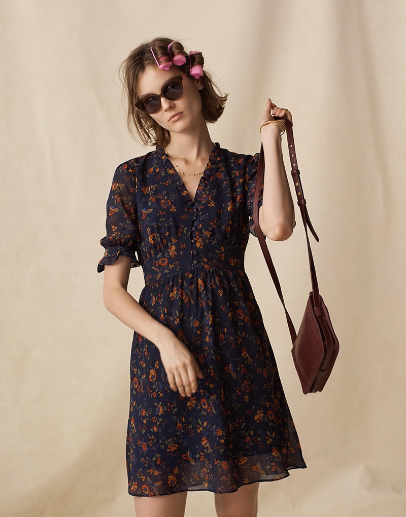 Madewell Freesia Dress in Climbing Vine, Athens Cat-Eye Sunglasses and The Simple Crossbody Bag