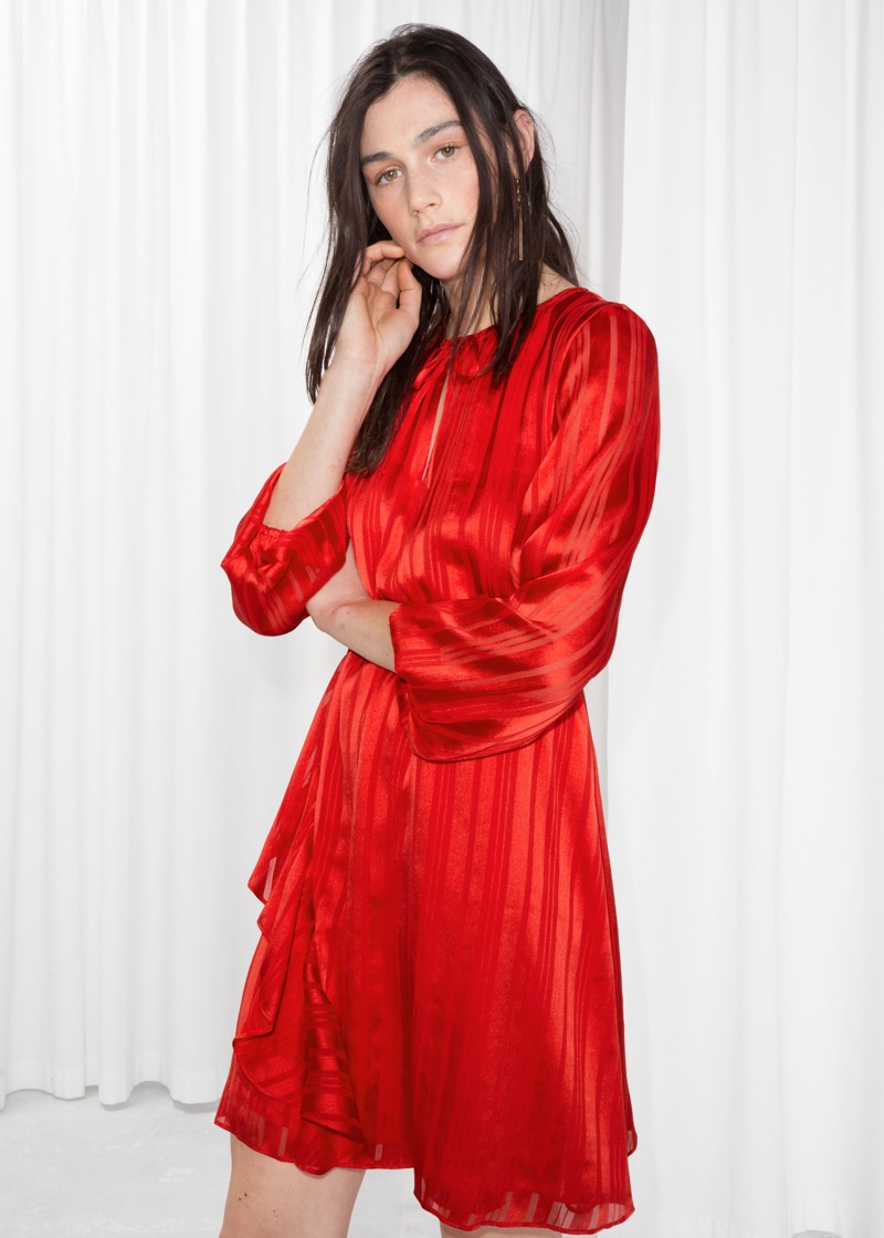 & Other Stories Satin Asymmetric Ruffle Dress $53 (previously $85)