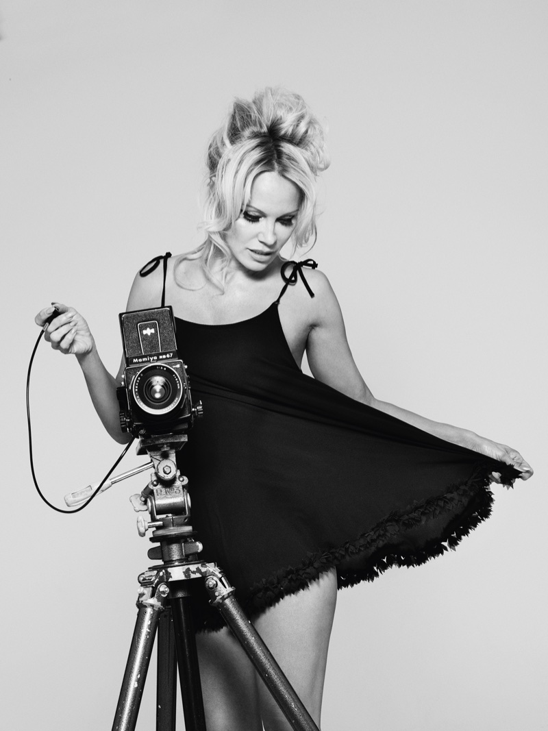 Pamela Anderson poses in slip dress. Photo: Rankin/The Full Service for Coco de Mer