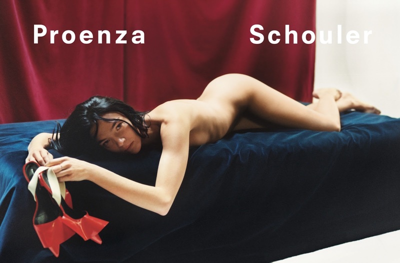 Posing without clothes, Mariacarla Boscono appears in Proenza Schouler's spring 2018 campaign