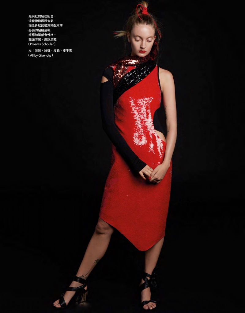 Codie Young Models Head-to-Toe Red Fashion for Vogue Taiwan