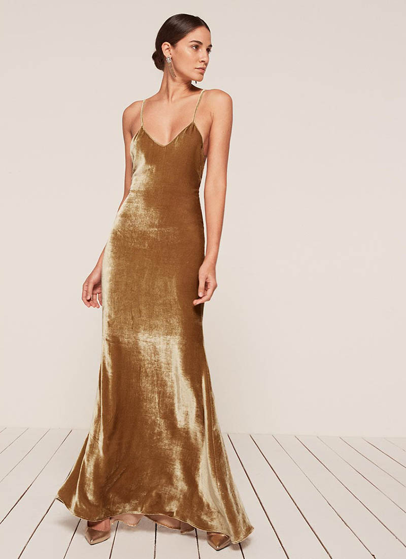 Reformation Petites Rimini Dress in Gold $388