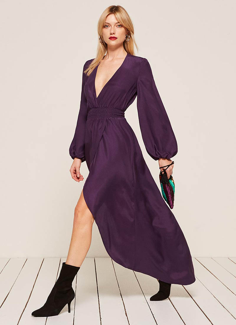 Reformation Rosalina Dress in Aubergine $248