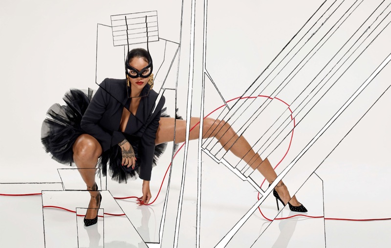 Rihanna sports a black blazer with tutu skirt
