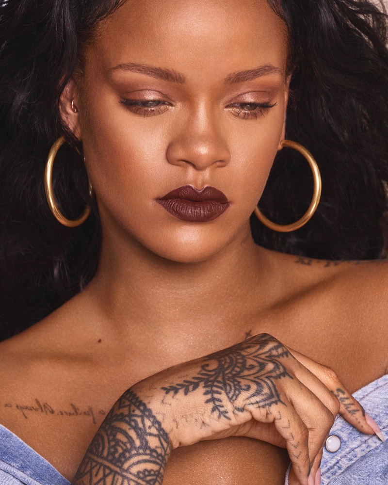 Rihanna models Fenty Beauty Mattemoiselle lipstick in PMS