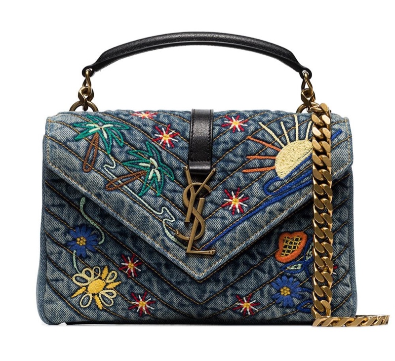 Saint Laurent Blue College Embroidered Denim Shoulder Bag $2,329