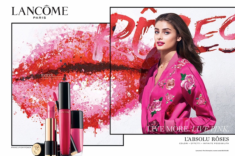 Model Taylor Hill fronts Lancome L'Absolu Roses advertisement