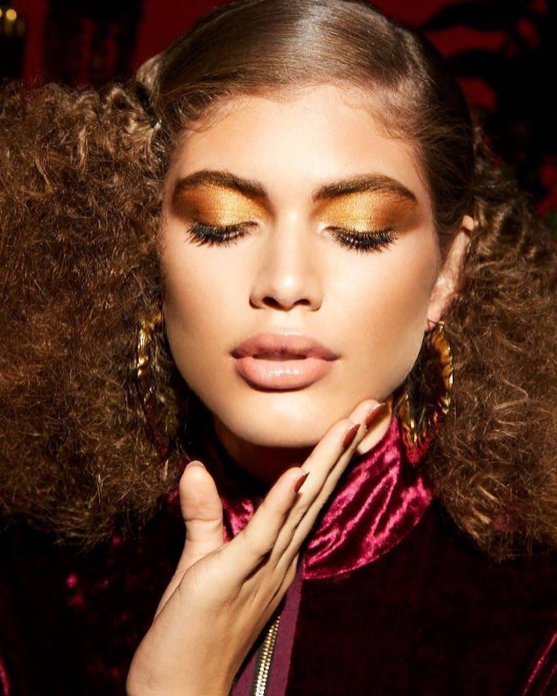 Showing off metallic eyeshadow, Valentina Sampaio poses for Marc Jacobs Beauty