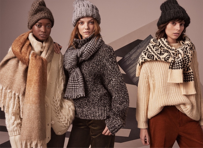 Oumie Jammeh, Sophie Martynova and Charlee Fraser model chunky knitwear from Zara