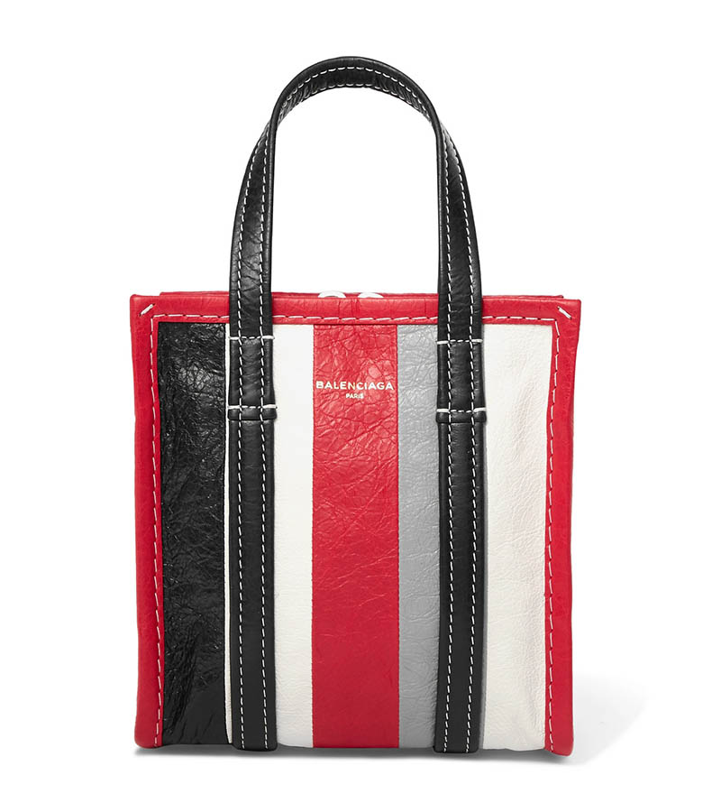 Balenciaga Bazar XXS Striped Textured-Leather Tote $1,190